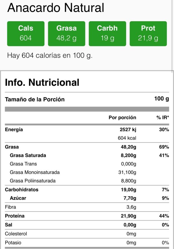 Castañas de Cajú sin sal